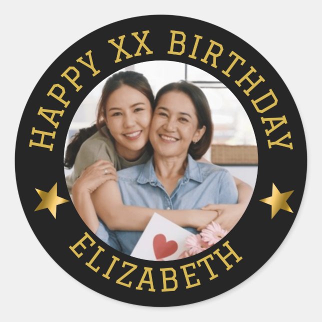 Sticker Rond Photo d'anniversaire et nom d'âge personnalisés Go (Devant)