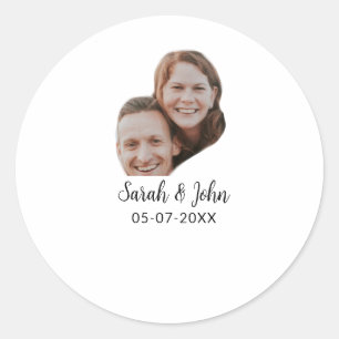 Sticker Rond Photo de couple avec nom et date mariage simple 