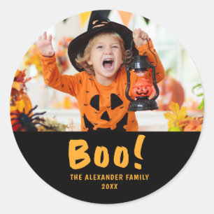 Sticker Rond Photo de famille Citrouilles orange Halloween noir