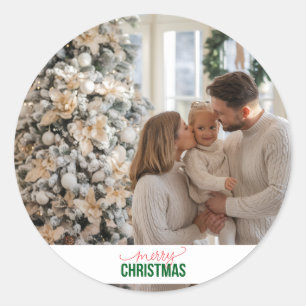 Sticker Rond Photo de famille de Noël personnalisée