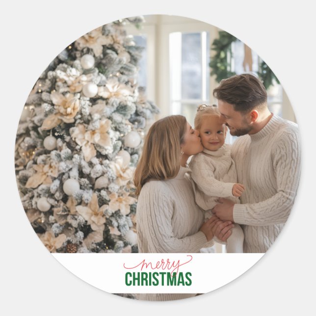 Sticker Rond Photo de famille de Noël personnalisée (Devant)