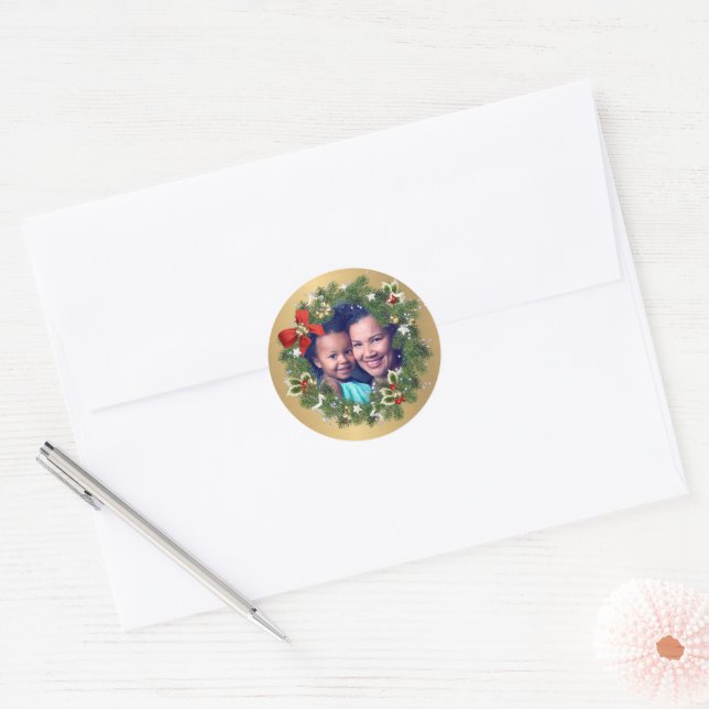 Sticker Rond Photo de famille Joyeux Noël Bonne année (Enveloppe)