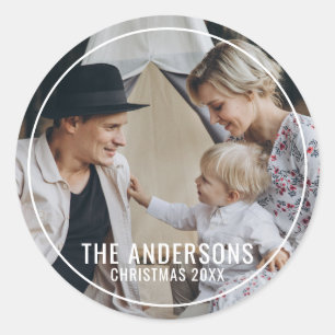 Sticker Rond Photo de famille personnalisée avec nom de famille