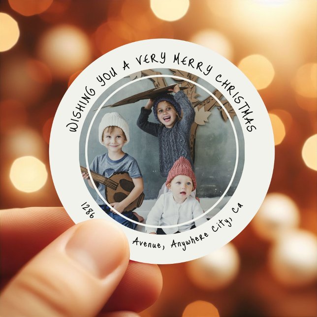 Sticker Rond Photo de famille personnalisée Retour Adresse (Créateur téléchargé)
