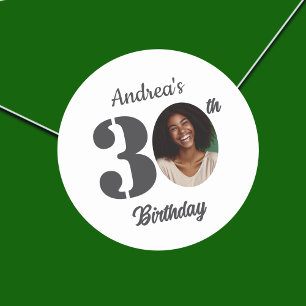 Sticker Rond Photo de fête d'anniversaire 30 ans gras