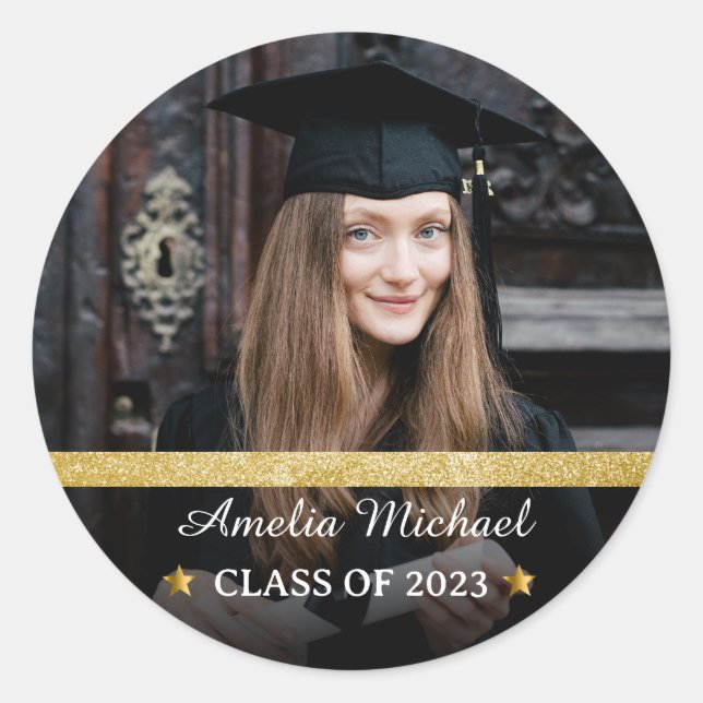 Sticker Rond Photo de graduation personnalisée (Devant)