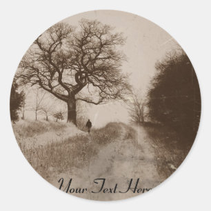 Sticker Rond photo de la scène atmosphérique de neige d'hiver