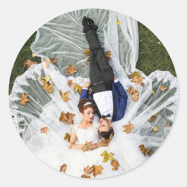 Sticker Rond Photo de mariage personnalisée (Devant)