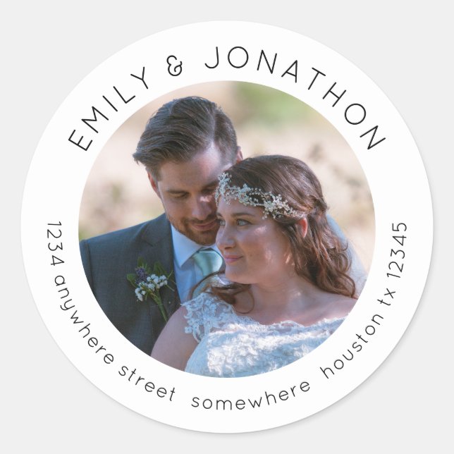 Sticker Rond Photo de mariage personnalisée Nom de retour Adres (Devant)
