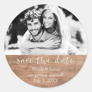 Sticker Rond Photo de mariage rustique glamour SAVE THE DATE Bo