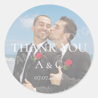 Sticker Rond Photo de Merci Mariage minimaliste simple