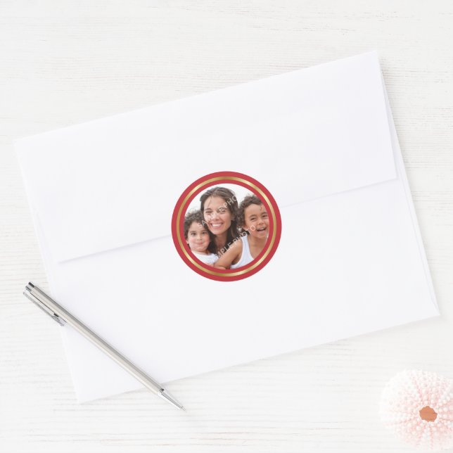 Sticker Rond Photo de Noël personnalisable (Enveloppe)