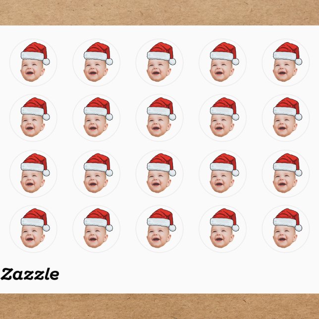 Sticker Rond Photo de visage de bébé personnalisé Noël du Père  (Créateur téléchargé)