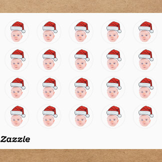 Sticker Rond Photo de visage de bébé personnalisé Noël du Père