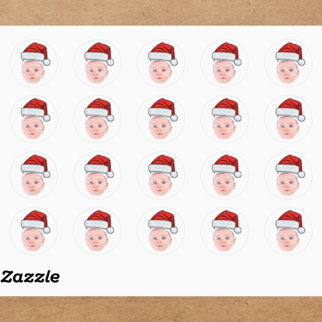 Sticker Rond Photo de visage de bébé personnalisé Noël du Père  (Créateur téléchargé)