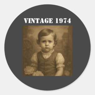 Sticker Rond Photo d'enfance personnalisée et année Vintage per