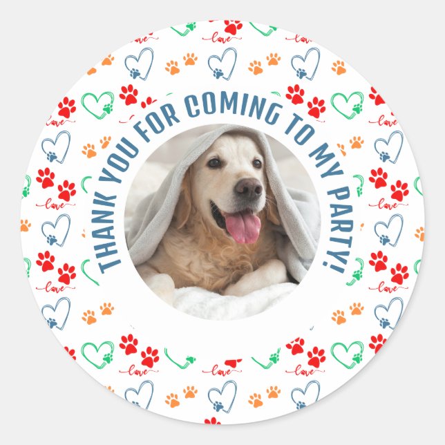 Sticker Rond Photo Dog Birthday Merci Party (Devant)