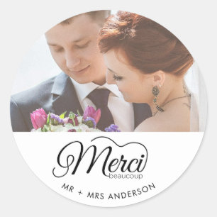 Sticker Rond Photo du jour de mariage Merci Beaucoup