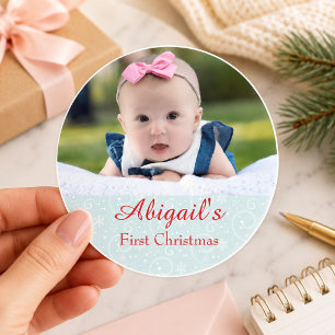 Sticker Rond Photo du premier Noël de bébé
