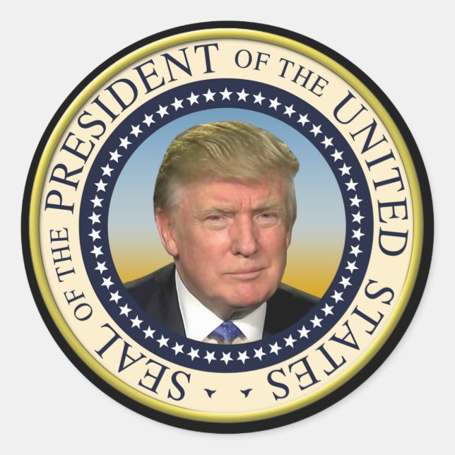 Sticker Rond Photo du Président Trump Sceau présidentiel (Devant)