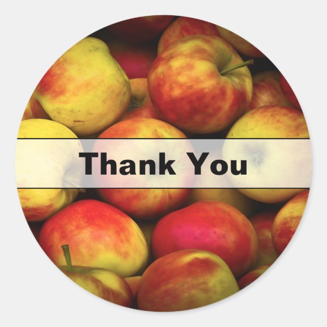 Sticker Rond Photo d'un boisseau de pommes jaunes et rouges Mer (Devant)