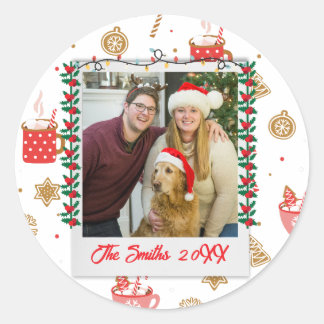 Sticker Rond Photo et nom personnalisés Joyeux Noël personnalis
