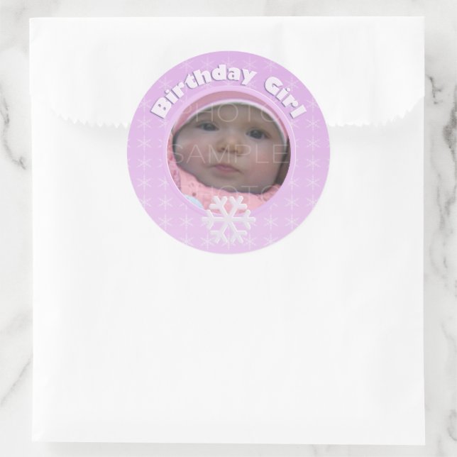 Sticker Rond Photo Fille d'anniversaire Hiver Onederland (Sac)