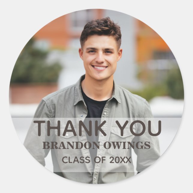 Sticker Rond Photo Graduation Party Merci Nom Année Classi (Devant)