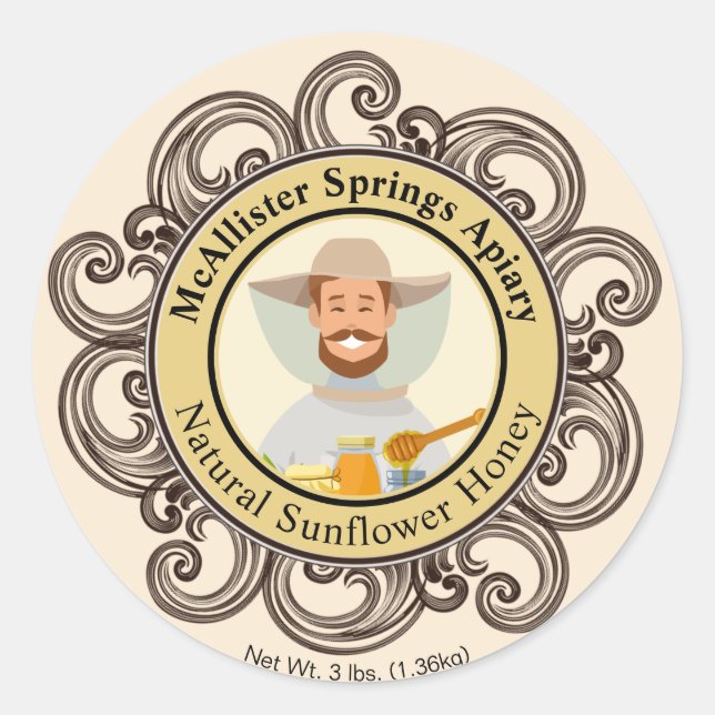 Sticker Rond Photo Honey Jar Beekeeper Gold (Devant)