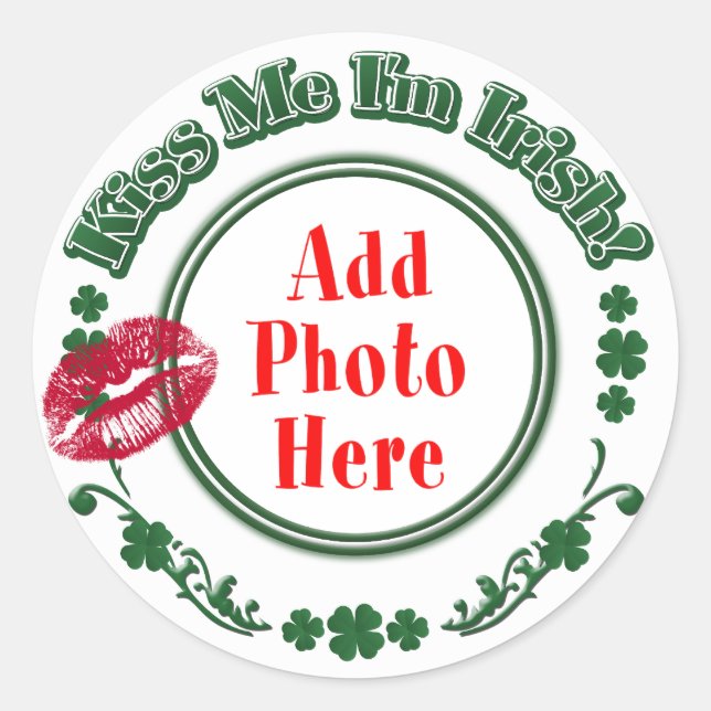 Sticker Rond PHOTO Kiss Me I m Irish - Green Circle Kiss Mark (Devant)