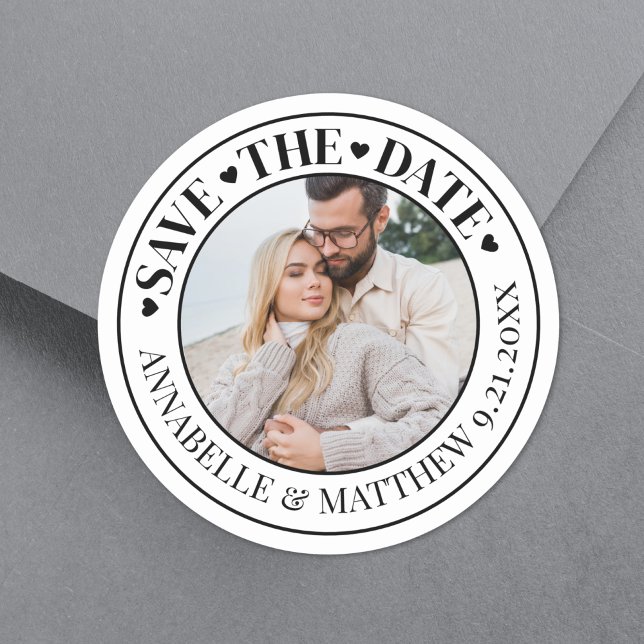 Sticker Rond Photo Mariage Enregistrer La Date (Photo Wedding Save The Date Classic Round Sticker)