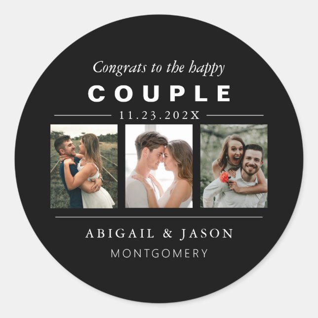 Sticker Rond Photo Mariage noir blanc Collage Happy Couple (Devant)