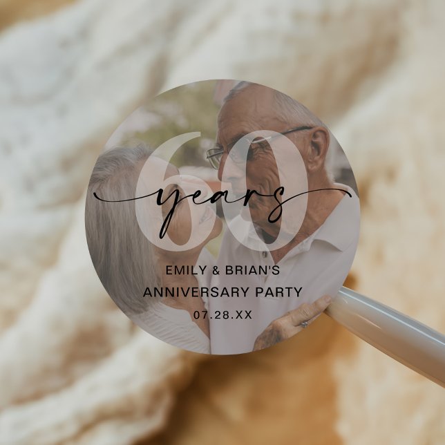 Sticker Rond Photo minimaliste du 60e anniversaire du Mariage (Créateur téléchargé)