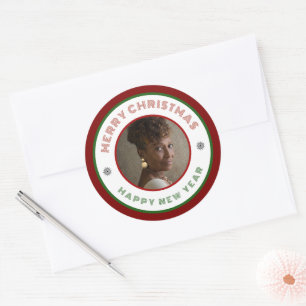 Sticker Rond Photo moderne Joyeux Noël Nouvel An Personnaliser