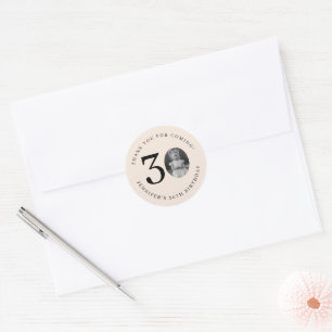 Sticker Rond Photo Noir Merci 30e Anniversaire Champagne