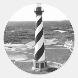 Sticker Rond Photo noire et blanche de phare du Cap Hatteras