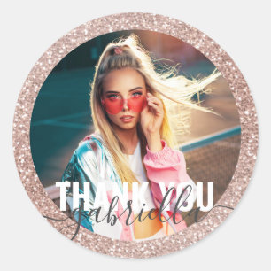 Sticker Rond Photo Parties scintillant rose moderne Sweet 16 Me