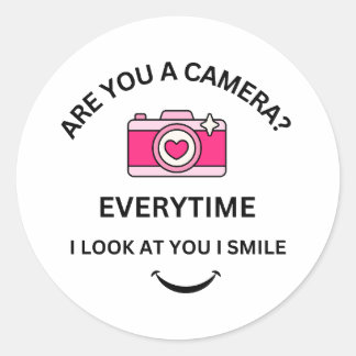 Sticker Rond Photo Perfect Love Pink Camera Valentine's