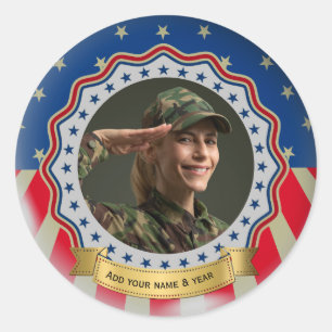 Sticker Rond Photo personnalisé USA Militaire - Fête des vétéra