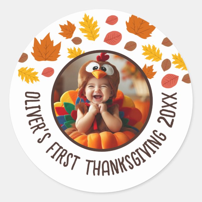 Sticker Rond Photo personnalisée 1st Thanksgiving Fall Gift pou (Devant)