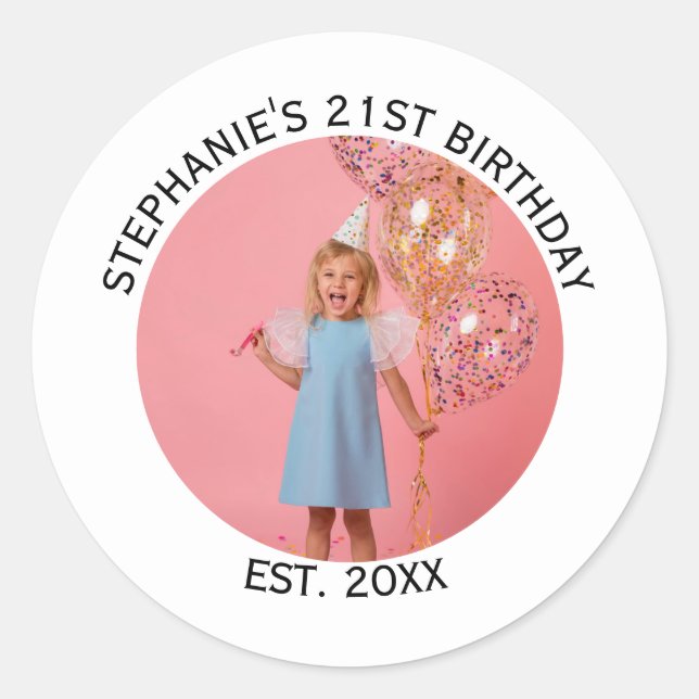 Sticker Rond Photo personnalisée 21e 2e 30e fête de 40e anniver (Devant)