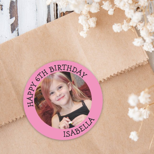 Sticker Rond Photo personnalisée, âge et nom Anniversaire (Créateur téléchargé)