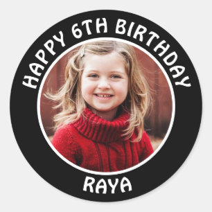 Sticker Rond Photo personnalisée, âge et nom Fête d'anniversair