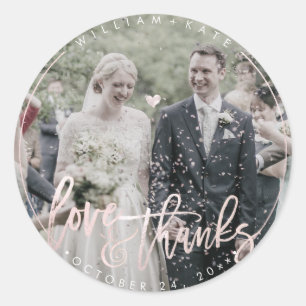 Sticker Rond Photo personnalisée Amour+Merci, Flush de script m