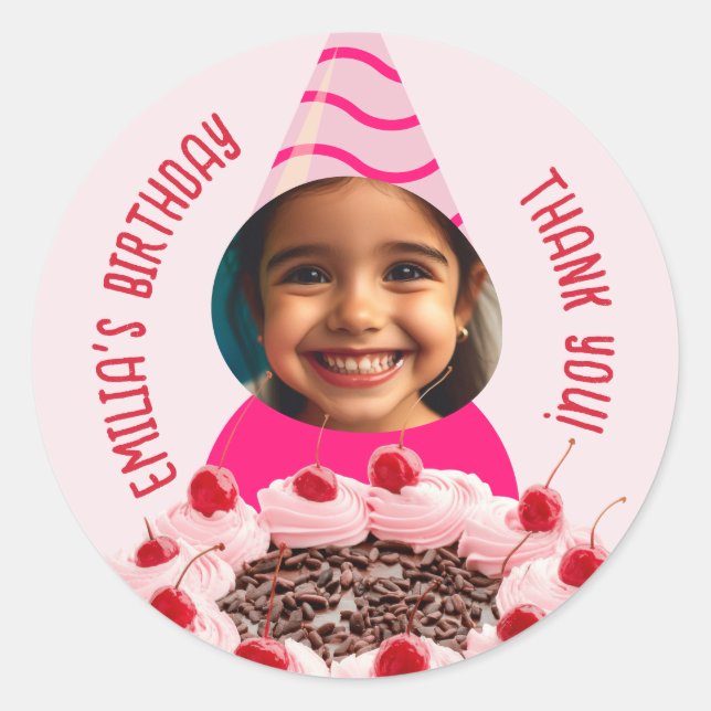 Sticker Rond Photo personnalisée Anniversaire Merci Casquette d (Devant)