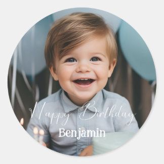 Sticker Rond Photo personnalisée anniversaire moderne simple