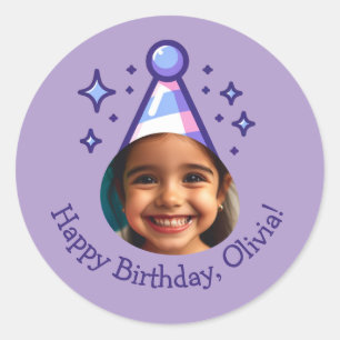 Sticker Rond Photo Personnalisée Bonne fête d'anniversaire Casq