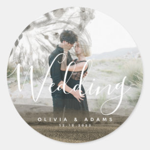 Sticker Rond Photo personnalisée Chic Gold Floral Mariage Abstr