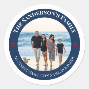 Sticker Rond Photo personnalisée dans Navy Circle avec Ancre ro