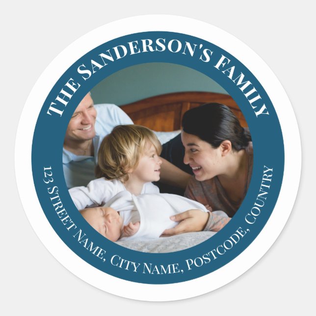 Sticker Rond Photo personnalisée en Cercle Turquoise avec des t (Devant)